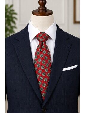 Neil Martin Red Silk Tie with Geometric Pattern